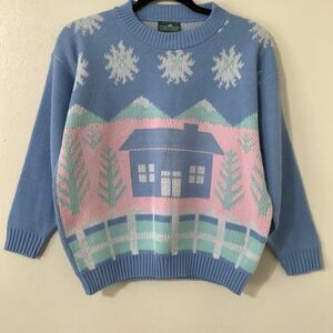 Vintage 90s Pastel Fairy Kei Cottagecore Cabincore Preppy Winter Knit Sweater L